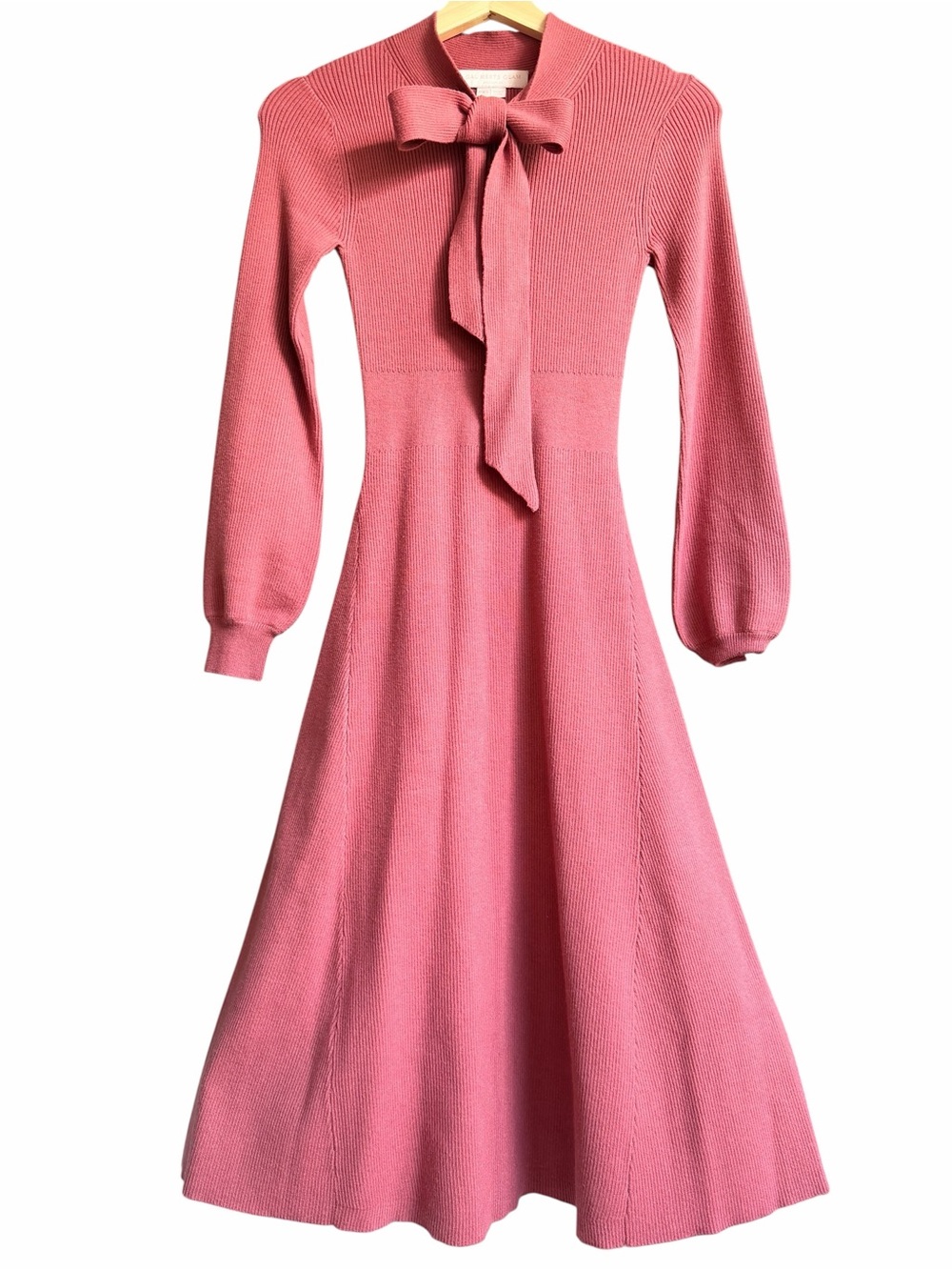 Gal Meets Glam Classic Pink Knit Bow-Tie Midi Dress SIZE PXS